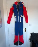 OOSC Chic Ski Suit Navy & Red – Women’s Snowsuit, Hooded Belted Full Zip Pockets