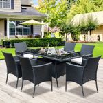 6 Seater Rattan Dining Set with Cushions, Garden Furniture Set, Black