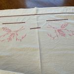 Vintage French Linen Sheet Pink Ladder Work Detail Floral Embroidery 214x290 cm