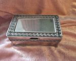 Silver Plate Trinket Box Greek Key Design Red Faux Velvet Interior 9x6x3cm