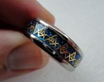 Unusual Freemason Stainless Steel Ring Blue diameter 20mm opening size 9 or R UK