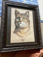 Cat Portrait Beautiful Eyes Framed Signed