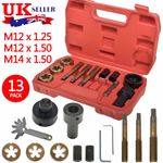 13Pcs Tap And Die Set For Wheel Nuts Bolts & Studs M12X 1.25,M12X 1.5,M14X 1.5mm