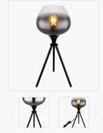 Globo Maxy Smoked Glass Tripod Table Lamp Metal Switch Black/Grey