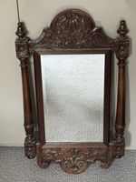 Antique French Renaissance Revival Oak Ornamental Carved Wall Mirror