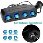 Cigarette Lighter Socket 4 Way Charger Splitter 12/24V Outlet Power Adapter Car
