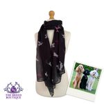 POODLE SILHOUETTE LADIES SCARF SHAWL IN BLACK WITH PINK PURPLE & WHITE POODLES