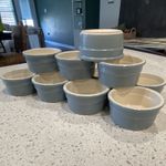 Set of 12 Cermer France Blue & Cream Ceramic Ramekins Custard Baking Cups 1402