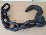 VERY HEAVY DUTY VINTAGE / ANTIQUE CAST IRON HOOK AND CHAIN  -23 INCH LONG