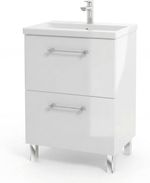 Freestanding Bathroom Vanity 50x80cm with Ceramic Sink, 2 Drawers, White Gloss