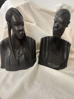 Vintage African Hardwood Carved Busts 30cm Male Female Tribal Heads Heavy 5.1kg