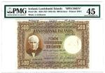 Iceland Landsbanki 500 Kronur 1928 (ND 1945-56) Pick 36s Specimen PMG Ch XF 45.