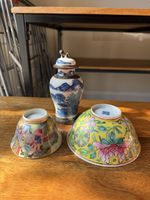Three Antique Chinese Porcelain Tea Bowl , Vase And Yellow Bowl