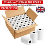 Till Rolls 57x40 Thermal Roll Credit Card Machine Receipt Paper PDQ 100 Rolls