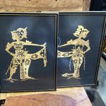 Vintage Framed Chinese Asian Oriental Art Bamboo Straw Pictures 1960s x 2 retro 