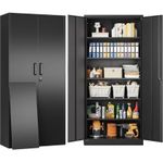 Heavy Duty Lockable Metal Storage Cabinet Cupboard Garage Office Shelving Black