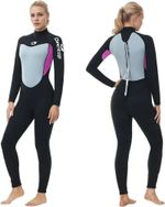 Owntop 2.5mm Full Diving Neoprene Wetsuit, Ladies, Women, Black/Grey/Pink - XXL