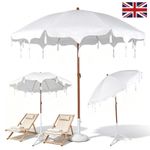 6.5FT Boho Patio Umbrella Fringe Outdoor Umbrella Fiberglass Tilt Tassel Beach