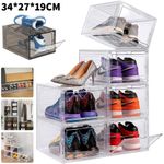 6PCS Stackable Foldable Boxes Trainers Organiser Clear Plastic Shoe Storage Box