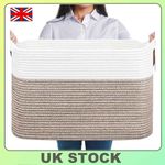 Woven Cotton Rope Laundry Basket - Large Collapsible Storage Bin with Handles