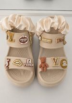 Women’s 14x Beige & Brown Couture Theme Shoe Charm Set & Silk Croc Scrunchies