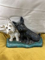 Vintage Cast Iron Door Stop With Black And White Terrier Dogs