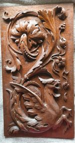 Antique early 19th century Carved Tropical Wood Plaque Panel DragonFloral Relief