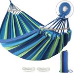 Double Camping Hammock 260x150cm | Canvas Striped Outdoor Hanging Hammock 200kg