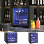 Wine Cooler, Wine Fridge with Glass Door, LED Light, Black