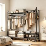 Durable Double Clothing Rack Garment Storage Stand Open Wardrobe Shelf UK