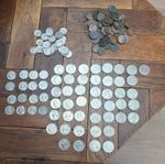 American USA Quarter Dollar Coins x 45, five cents, dimes, cents, 1942-2003