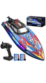 DEERC Fast RC Boat for Pool and Lake with LED Light 20+MPH 40 Mins Self Righting