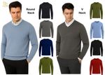 Mens Jumper Plain Sweater Pullover Casual Round V-Neck Long Warm UK NEW
