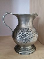 Heavy Antique Pewter Wine Pitcher Jug Repousse Grape, Vine & Wheat Design