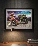 Valentino Rossi Marc Marquez MotoGP art print from painting by Greg Tillett