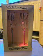 Celebrations Mr & Mrs Champagne Flutes Set of 2 Clear Glass Hearts Wedding