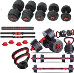 6-in-1 Adjustable Dumbbell, Barbell & Kettlebell Set – 20kg to 40kg – Customisab