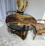 Custom Round Epoxy Walnut Wood Dining Table | Live Edge Resin Round Table