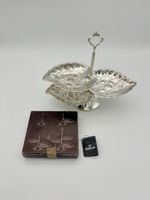 Vintage Hugo 3 Tier Silver Plated Serving Stand Grape Leaf Design Original Box