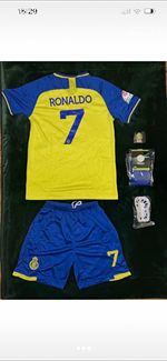 Kids Yellow/Blue Football Full Kit Ronaldo 7 Tracksuit Set Shirt & Shorts