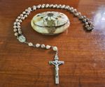Vintage S&F Sterling Silver Job's Tears Rosary & Vtg Camel Bone Case