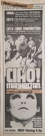 Rare Original EDIE SEDGWICK CIAO! MANHATTAN Advert/Poster 1973 16½"x5⅜" 42x13cm 