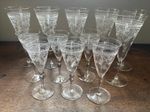 Set Of 12 Antique Fine Crystal Etched Toasting Glasses Plus Liqueur  Glasses