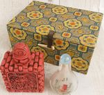 Chinese miniature snuff bottles x2, decorative box, vgc