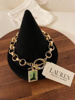 Ralph Lauren Gold Chain CZ Green Stone Bracelet, RL dust bag included