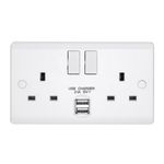 Volex Double USB Socket 2 Gang Switched Plug 13A White Dual USBA D1500USBNR