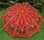 Cotton Garden Embroidered Umbrella 72" Indian Handmade Outdoor Sun Shade Patio