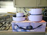 UCC LIFE PRESS Series 7pc Ceramic Non-Stick Pan Set Purple/Gold Gas Hob