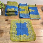 Hope Fashion Cotton Bath Towel Green & Blue Sculpted Groovy  Set Of 5 Vintage