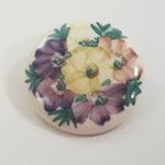 Vintage hand painted Circle Round brooch with flowers